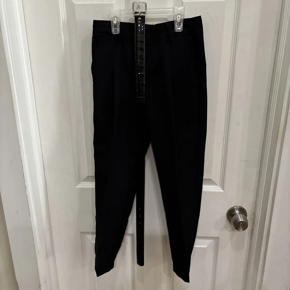 Van Heusen Boys Dress Pants Size 8 Black Flat Front w/ Black Belt EUC